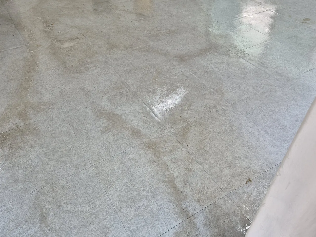 바닥에 남은 얼룩과 오염 자국 확대 사진